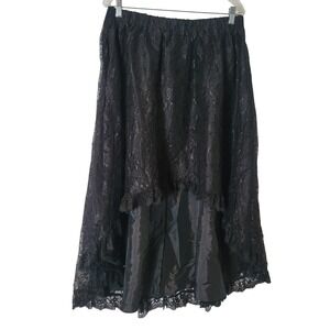 Scarlet Darkness Black Lace High Low Skirt Victorian Gothic Ruffle XL Vamp NEW